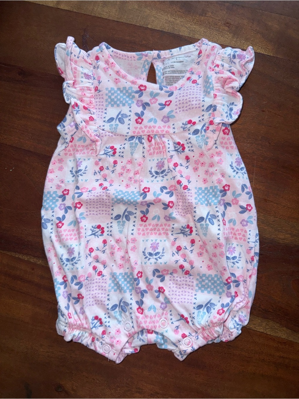 First Impressions Pink Floral Patchwork Romper